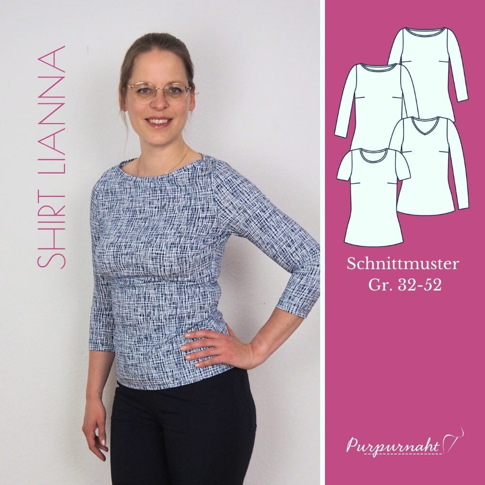 Purpurnaht Schnittmuster Ebook - Basic Shirt Lianna - Gr. 32-52 Schnittmuster poshpinks