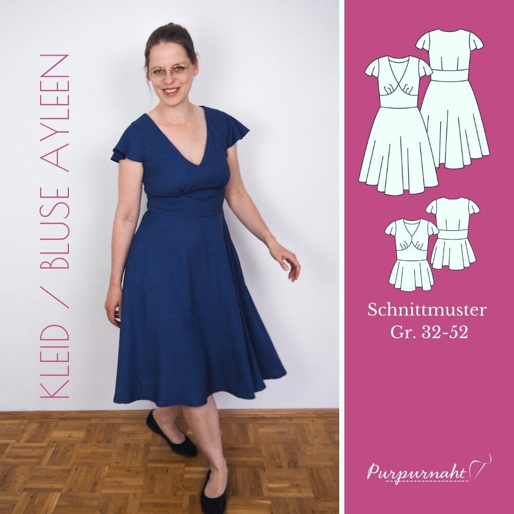 Purpurnaht Schnittmuster Ebook - Kleid Ayleen - Gr. 32-52 Schnittmuster poshpinks