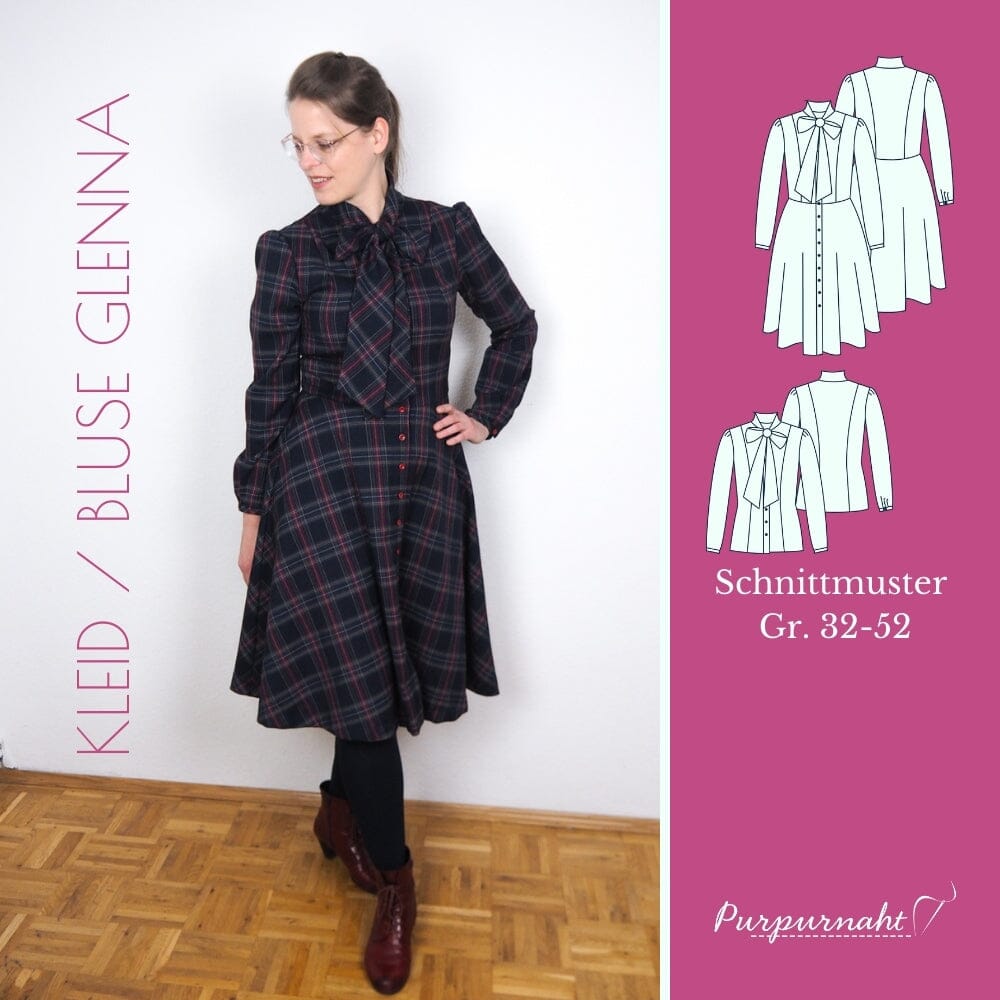 Purpurnaht Schnittmuster Ebook - Bluse & Kleid Glenna - Gr. 32-52 Schnittmuster poshpinks