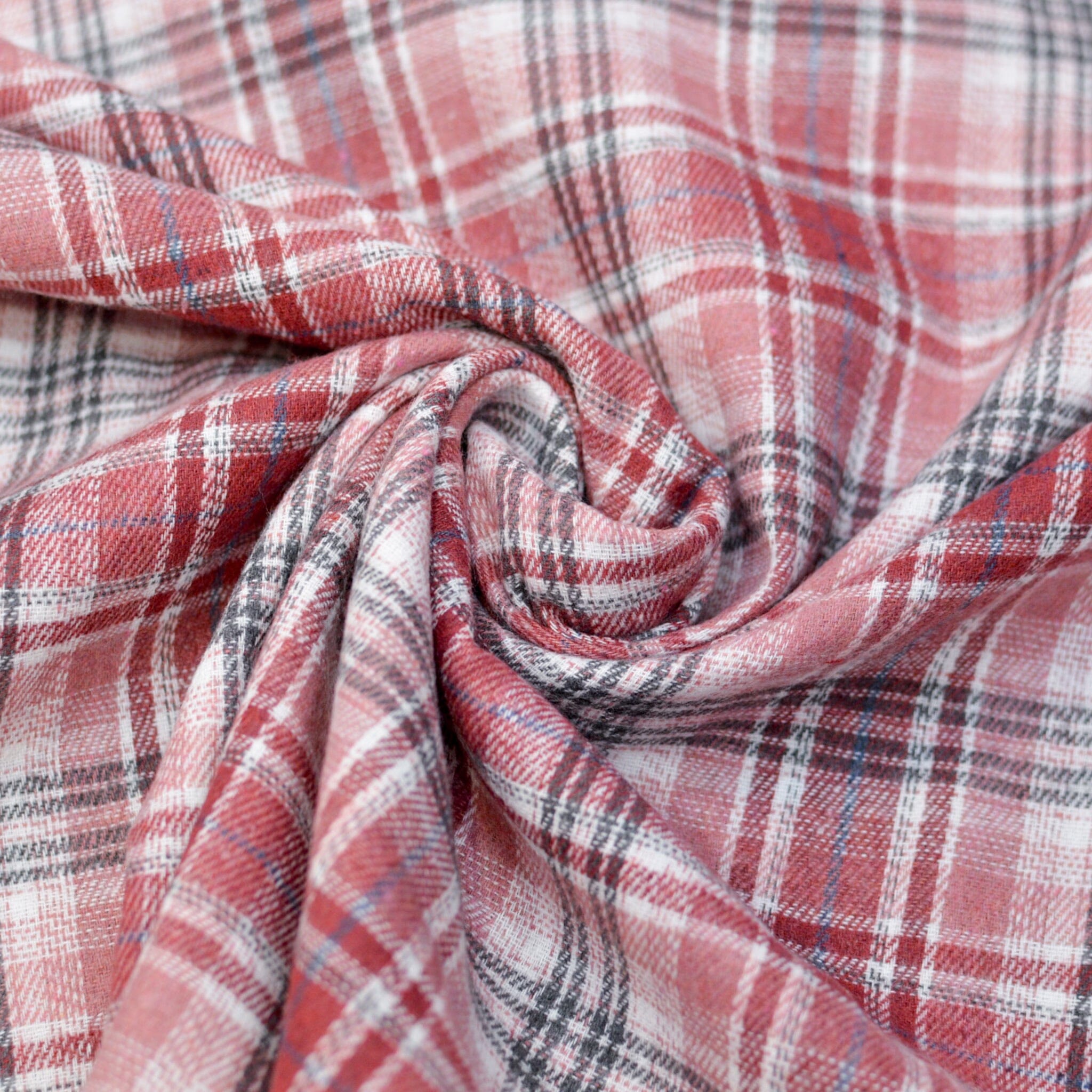 Flanell Baumwollmix - Rose rot grau kariert Fabric poshpinks