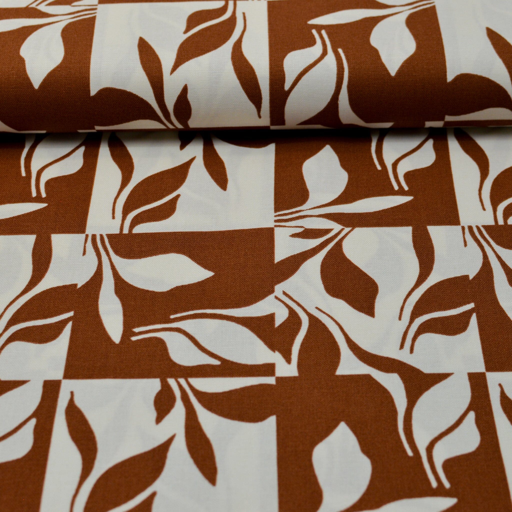 Canvas - Square Leaves hazelnut Fabric poshpinks