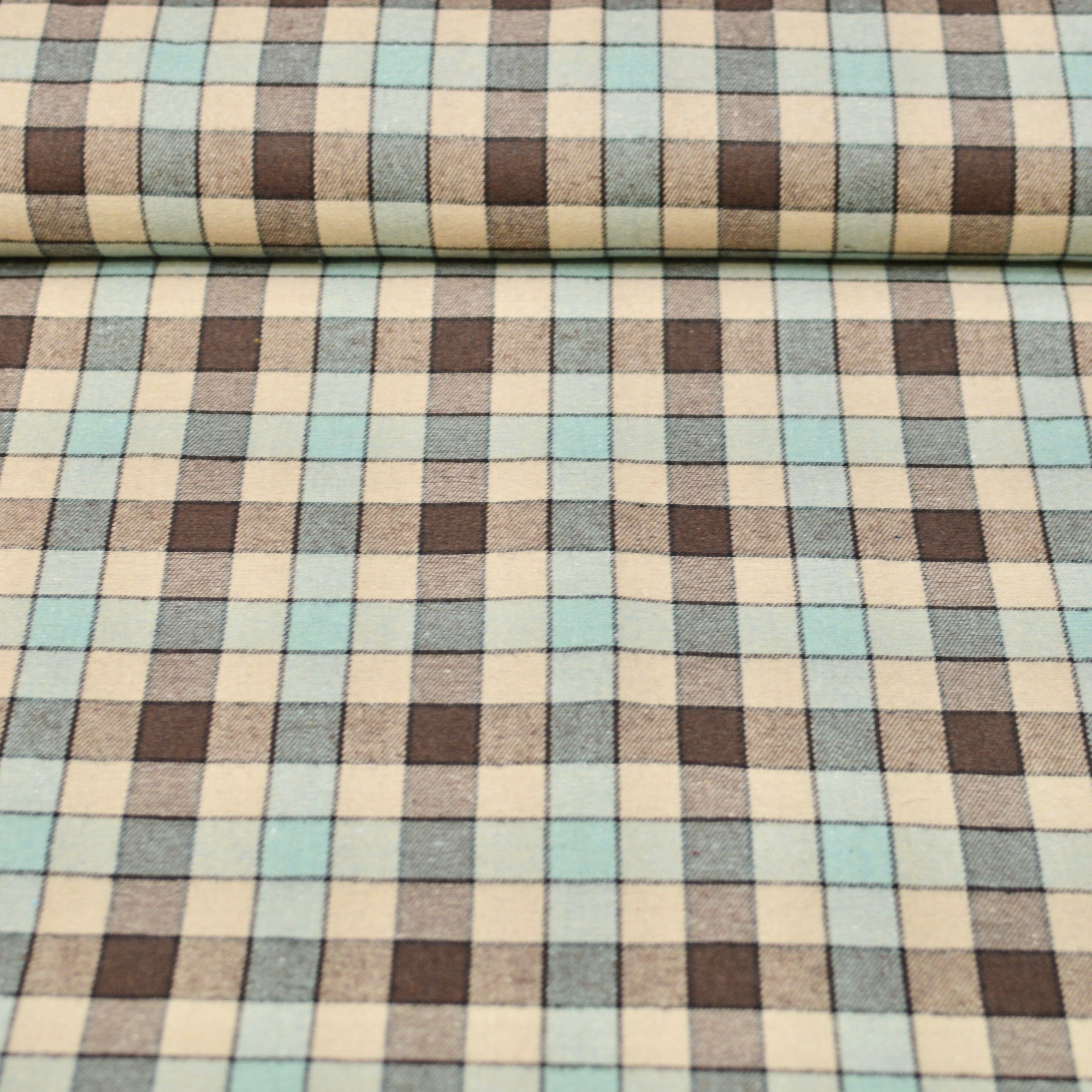 Vorbestellung - Flanell Baumwollmix - Mint creme braun kariert Fabric poshpinks