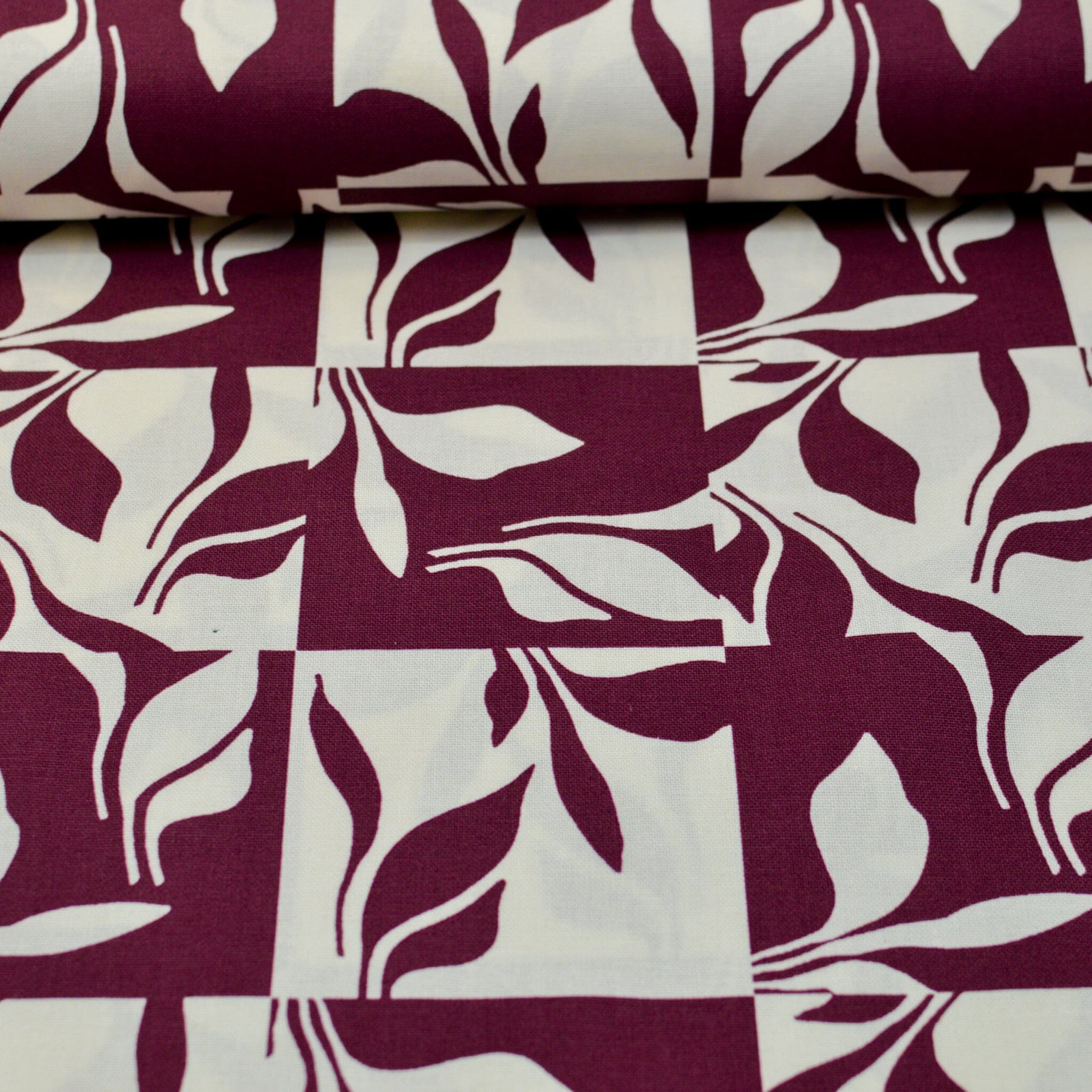 Canvas - Square Leaves berry Fabric poshpinks