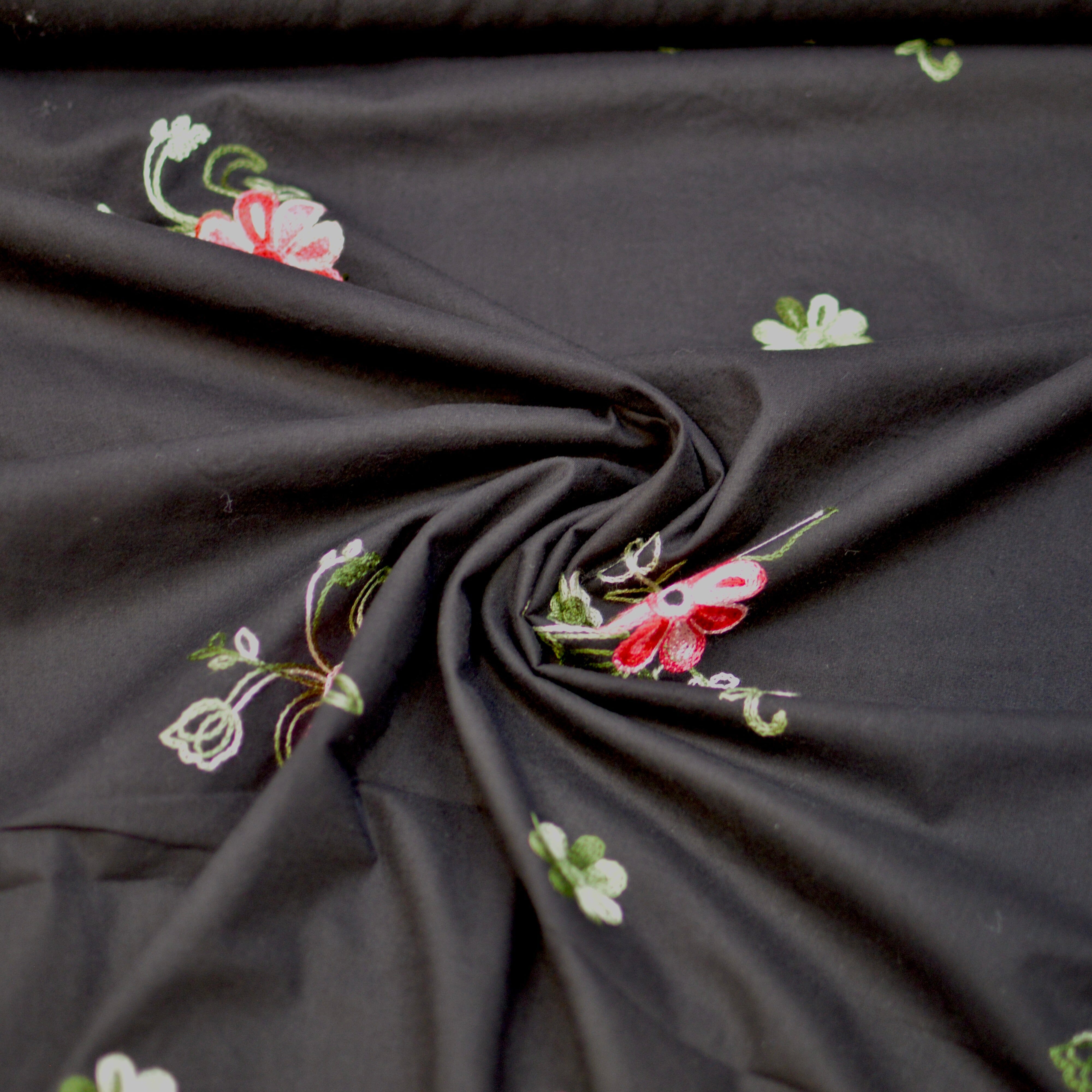 Baumwolle Stickerei farbige Blumen - schwarz Fabric poshpinks