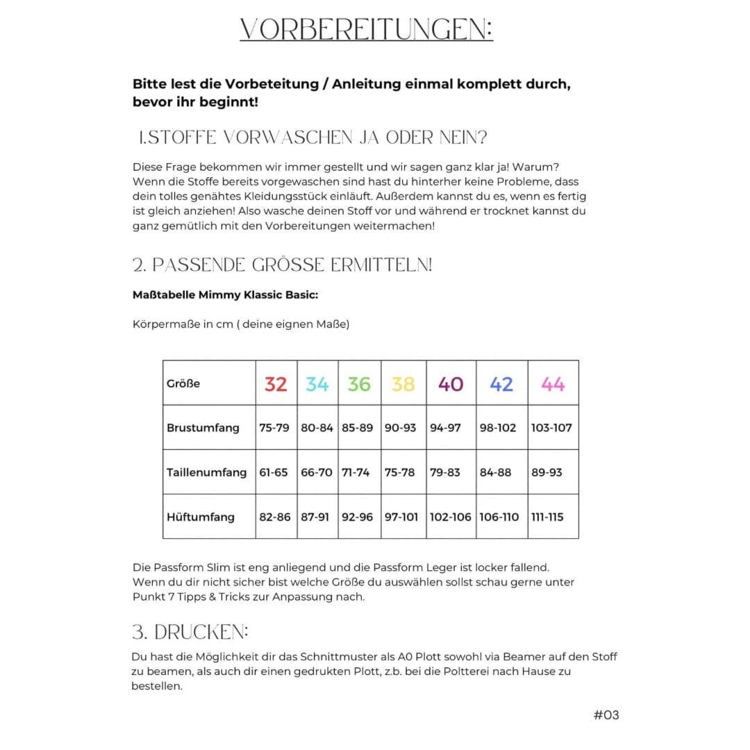 Mimmy Klassik Basic 32-44 Schnittmuster poshpinks